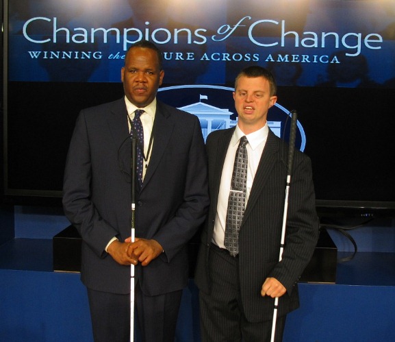 Hoby Wedler at the White House Champions of Change event with Kareem Dale, Special Assistant to President Obama on Disability Policy