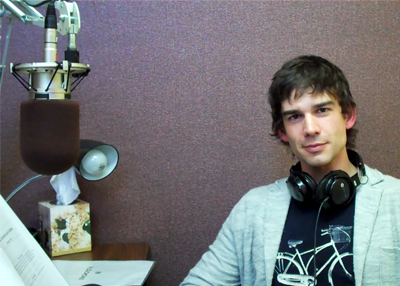 Chris Gorham volunteering in recording booth